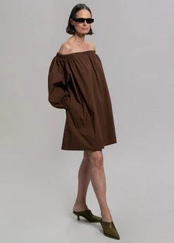 Creamvilla Greta Off Shoulder Dress - Chocolate CLOTHING