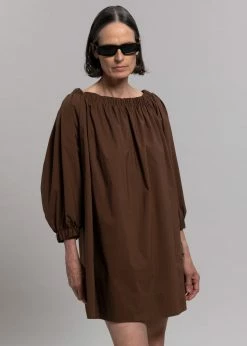 Creamvilla Greta Off Shoulder Dress - Chocolate CLOTHING