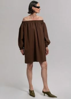 Creamvilla Greta Off Shoulder Dress - Chocolate CLOTHING