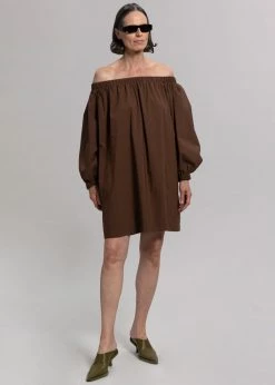 Creamvilla Greta Off Shoulder Dress - Chocolate CLOTHING