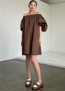 Creamvilla Greta Off Shoulder Dress - Chocolate CLOTHING
