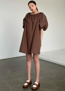 Creamvilla Greta Off Shoulder Dress - Chocolate CLOTHING