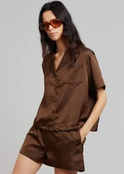 Inch Vacation Edit Hadi Satin Shirt - Brown