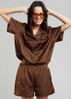 Inch Vacation Edit Hadi Satin Shirt - Brown