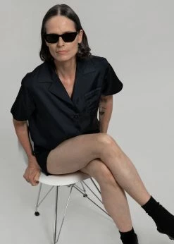 Inch Hadi Satin Shirt - Navy Vacation Edit