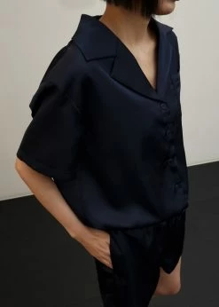 Inch Hadi Satin Shirt - Navy Vacation Edit