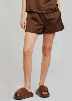 Inch Hadi Satin Shorts - Brown Vacation Edit