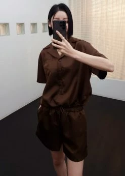 Inch Hadi Satin Shorts - Brown Vacation Edit