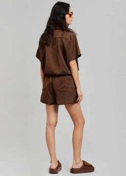 Inch Hadi Satin Shorts - Brown Vacation Edit