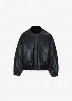 The Frankie Shop Hane Faux Leather Bomber - Black CLOTHING