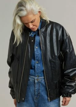 The Frankie Shop Hane Faux Leather Bomber - Black CLOTHING