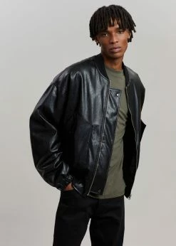 The Frankie Shop Hane Faux Leather Bomber - Black CLOTHING