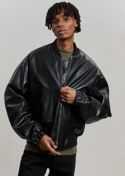 The Frankie Shop Hane Faux Leather Bomber - Black CLOTHING