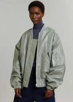 The Frankie Shop Hane Faux Leather Bomber - Eucalyptus CLOTHING