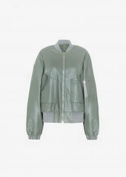 The Frankie Shop Hane Faux Leather Bomber - Eucalyptus CLOTHING