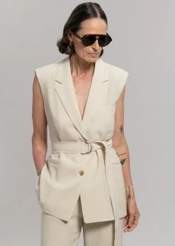 Blossom Hani Belted Vest - Beige CLOTHING