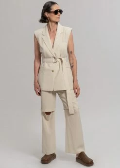 Blossom Hani Belted Vest - Beige CLOTHING