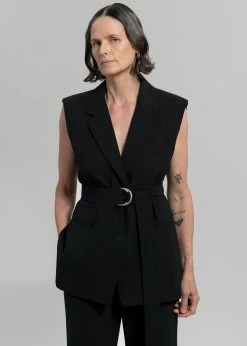 Blossom Hani Belted Vest - Black CLOTHING