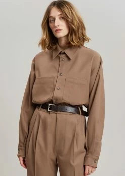 The Frankie Shop Heith Flanelle Shirt - Hazelnut CLOTHING