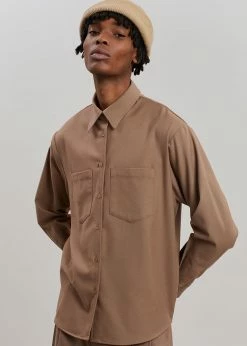 The Frankie Shop Heith Flanelle Shirt - Hazelnut CLOTHING