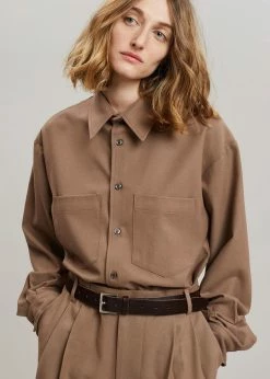 The Frankie Shop Heith Flanelle Shirt - Hazelnut CLOTHING