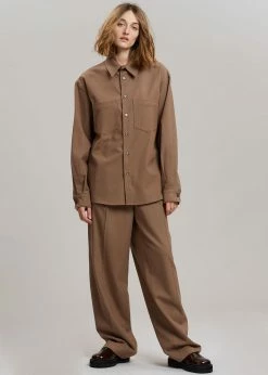 The Frankie Shop Heith Flanelle Shirt - Hazelnut CLOTHING