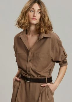 The Frankie Shop Heith Flanelle Shirt - Hazelnut CLOTHING