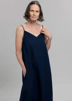 The Frankie Shop Hemi Linen Dress - Navy CLOTHING