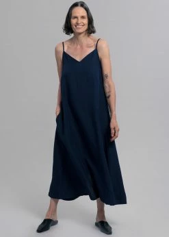 The Frankie Shop Hemi Linen Dress - Navy CLOTHING