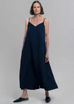 The Frankie Shop Hemi Linen Dress - Navy CLOTHING