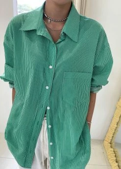 The Frankie Shop Idun Shirt - Emerald Stripe