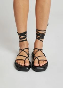 Ilio Smeraldo Géraldine Boublil Lace Up Flat Sandal - Black