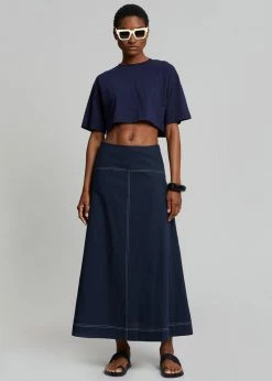 The Frankie Shop Iris Midi Skirt - Dark Indigo CLOTHING