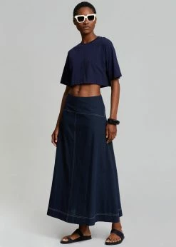 The Frankie Shop Iris Midi Skirt - Dark Indigo CLOTHING
