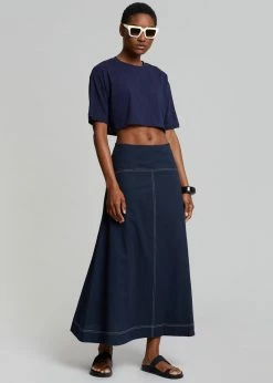 The Frankie Shop Iris Midi Skirt - Dark Indigo CLOTHING