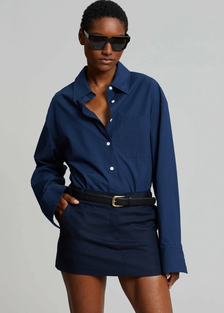 Deals π The Frankie Shop CLOTHING Isle Linen Mini π Skirt - Navy π 8 The Frankie Shop CLOTHING Isle Linen Mini Skirt - Navy