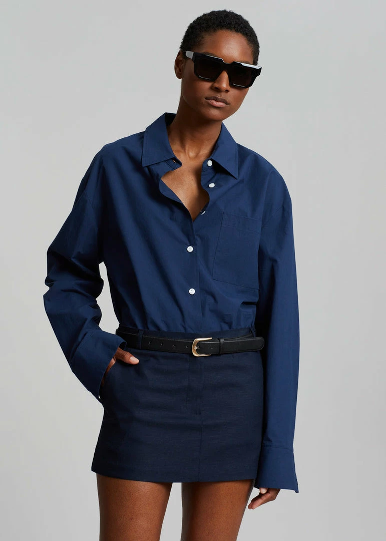 Deals π The Frankie Shop CLOTHING Isle Linen Mini π Skirt - Navy π 6 The Frankie Shop CLOTHING Isle Linen Mini Skirt - Navy