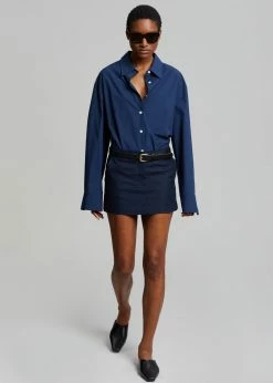 The Frankie Shop CLOTHING Isle Linen Mini Skirt - Navy