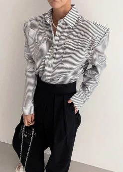 Black Fuchsia Jeanne Padded Shirt - Black Stripe CLOTHING