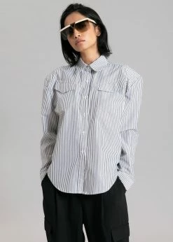 Black Fuchsia Jeanne Padded Shirt - Black Stripe CLOTHING