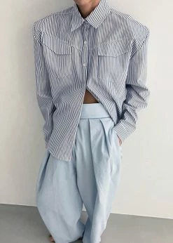 Black Fuchsia CLOTHING Jeanne Padded Shirt - Navy Stripe