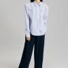 Black Fuchsia CLOTHING Jeanne Padded Shirt - Navy Stripe