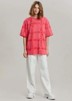 JW Anderson Oversized Logo Grid Tee - Fuchsia Men