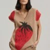 Men JW Anderson Strawberry V-Neck Vest - Brown/Red