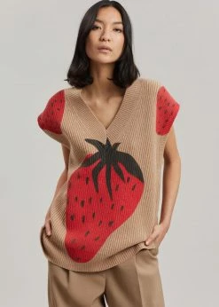 Men JW Anderson Strawberry V-Neck Vest - Brown/Red