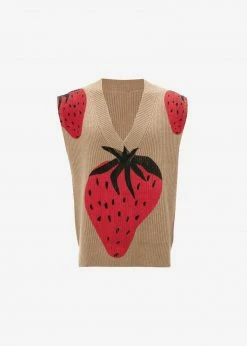 Men JW Anderson Strawberry V-Neck Vest - Brown/Red