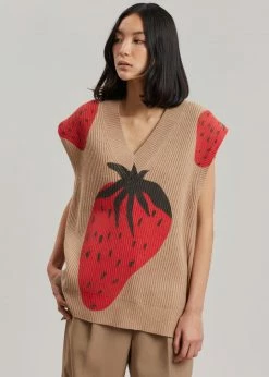 Men JW Anderson Strawberry V-Neck Vest - Brown/Red