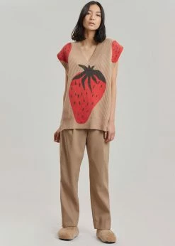 Men JW Anderson Strawberry V-Neck Vest - Brown/Red