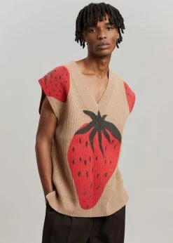 Men JW Anderson Strawberry V-Neck Vest - Brown/Red