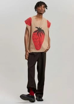 Men JW Anderson Strawberry V-Neck Vest - Brown/Red